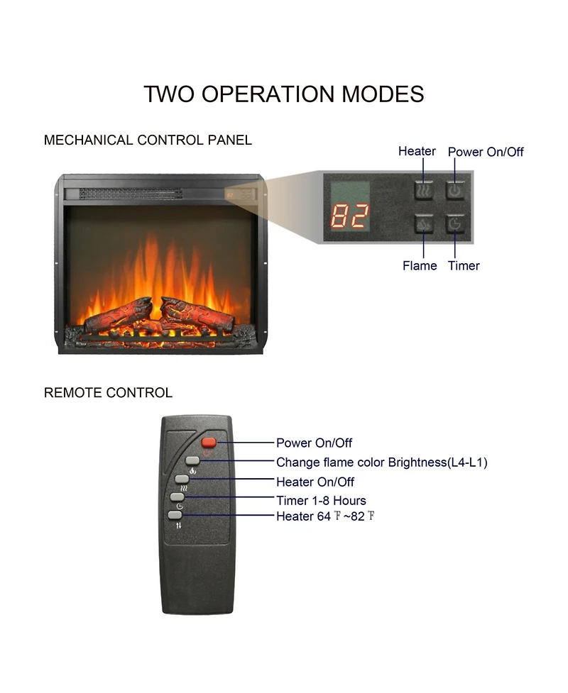 Mondawe 23Inch Electric Fireplace,Ultra Thin Heater With Log Set&Realistic Flame And Remote Control