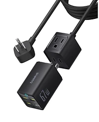 Baseus PowerCombo Mini Power Strip 5 in 1 Charging Station 67W Usb C Fast Charger,5ft Flat Extension Cord with 2 Ac Outlets