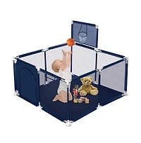 Comomy Baby Playpen Outdoor Indoor Play Yard 7 Panel Baby Safety Playpen for Infant Toddler with Basketball Hoop