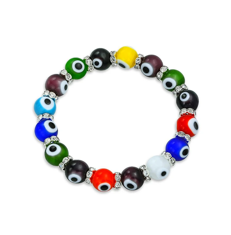 Bling Jewelry Colorful Turkish Glass Bead Evil Eye Stretch Bracelet with Crystal Spacers