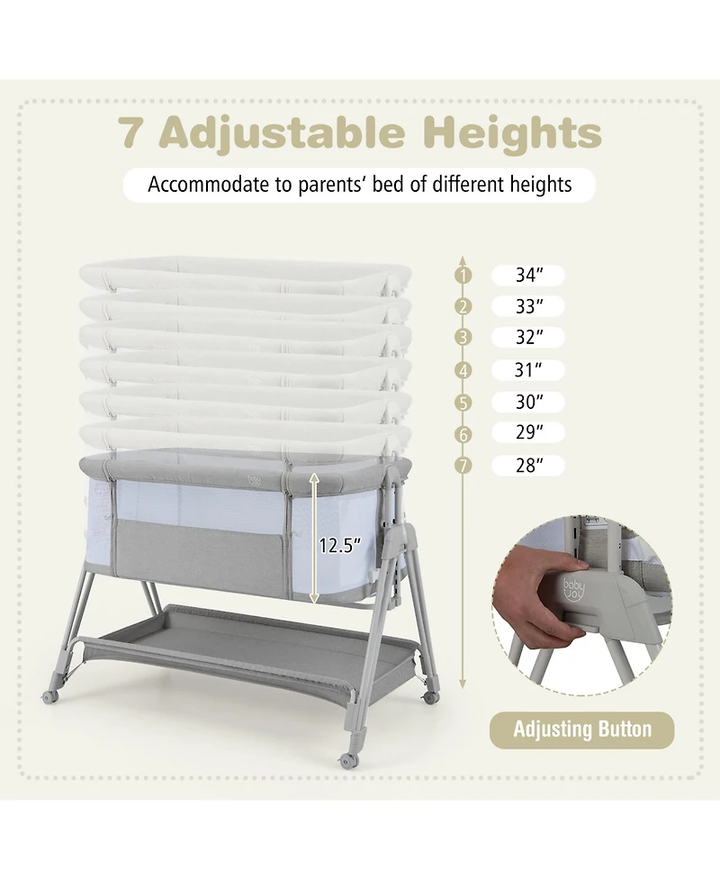 Gymax Baby Bedside Sleeper Bassinet Bed Folding Portable Adjustable Crib w/ Storage