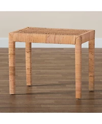 Baxton Studio Abelia Modern Bohemian Natural Rattan and Mahogany Wood Long Accent Bench