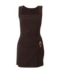 Quiz Women's Bengaline Square Neck Gold Buckle Mini Dress