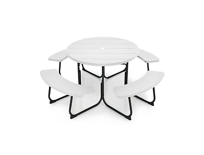 Slickblue Outdoor Metal and Hdpe Picnic Table Bench Set with Umbrella Hole - Seats 8