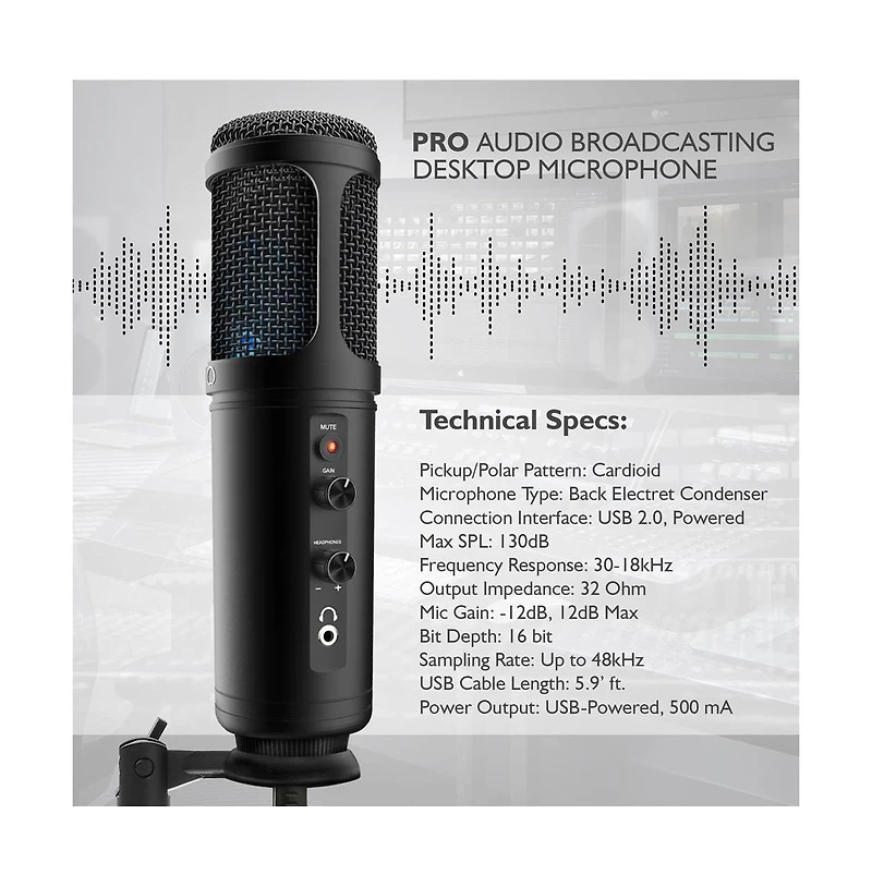 Pyle Usb Desktop Microphone with Tripod Stand for Podcasting, Gaming & Streaming