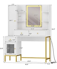 gaomon Wpond Vanity Desk, Makeup Vanity with Led Mirror& Charging Station, Dressing Table
