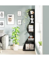 Tribesigns Corner Shelf, Modern 5-Tier Wall Bookshelf, Stylish Small Bookcase Storage Rack Plant Stand with Unique Shape for Living Room