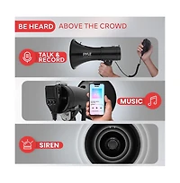 Pyle 50-Watt Portable Megaphone with Siren, MP3 Input, Automatic Siren, Shoulder Strap, Lightweight