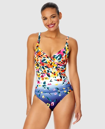 Anne Cole Women's Floral-Print Draped Underwire One-Piece Swimsuit