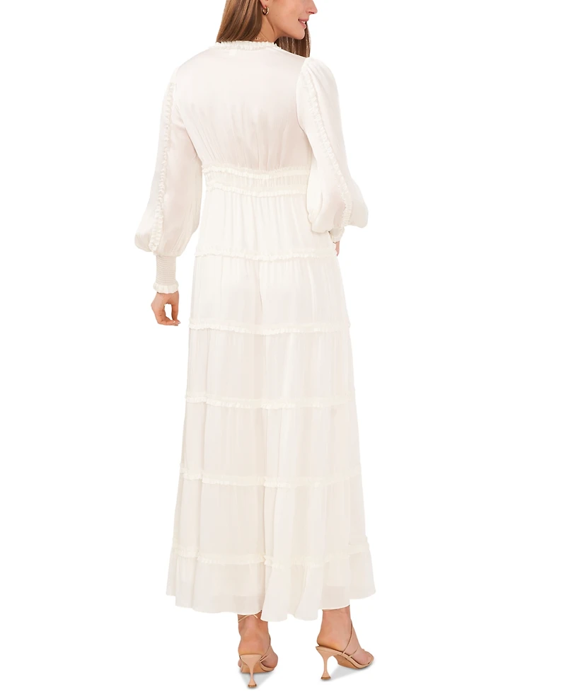 CeCe Women's Long Sleeve Plisse Ruffle Maxi Dress