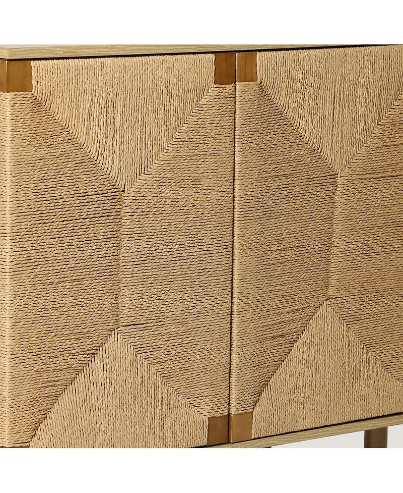 LuxenHome Mid-Century Modern Rope 2-Door Cabinet with Wood Legs