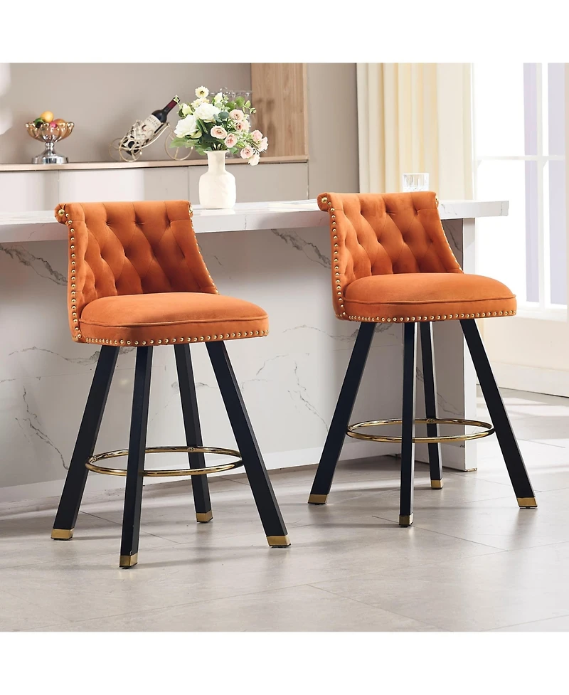 Set of 2 Velvet Swivel Bar Stools, 360° Rotation, Modern Kitchen Chairs-The Pop Home
