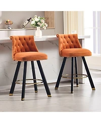 Set of 2 Velvet Swivel Bar Stools, 360° Rotation, Modern Kitchen Chairs-The Pop Home