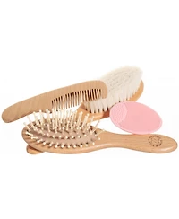 Sperric Toddler Hair Brush and Comb Set for Newborn – Wooden with Soft Goat Bristle, Cradle Cap Newborns Girls, Blue