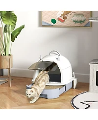 PawHut Cat Litter Box, Cove Kitty Litter Box with Lid, Scoop,