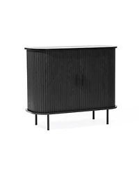LuxenHome Mid-Century Modern 2-Door Accent Cabinet with Slatted Sliding Doors
