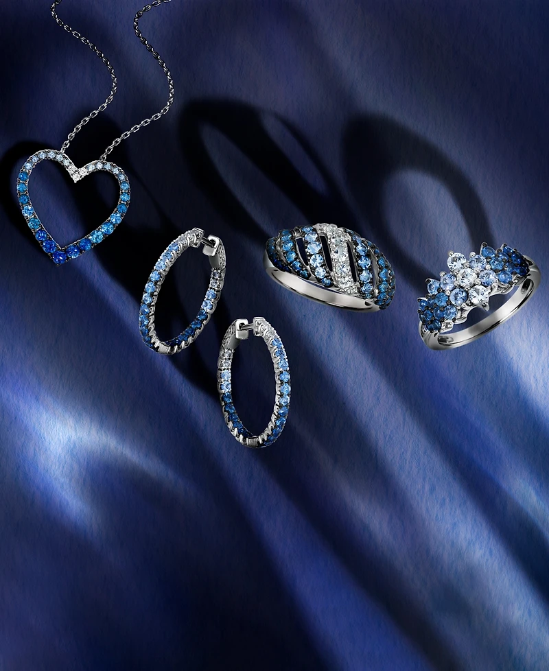 Le Vian Blue Ombre Sapphire (1 ct. t.w.) & White Sapphire (1/3 ct. t.w.) Cluster Ring in 14k White Gold