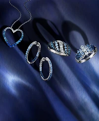 Le Vian Blue Ombre Sapphire (1 ct. t.w.) & White Sapphire (1/3 ct. t.w.) Cluster Ring in 14k White Gold