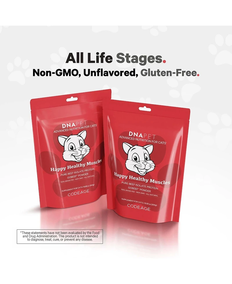 Happy Healthy Muscles Supplement for Cats - Grass-Fed Beef Protein Powder - Collagen & Amino Acid-Rich - Pure Beef Isolate
