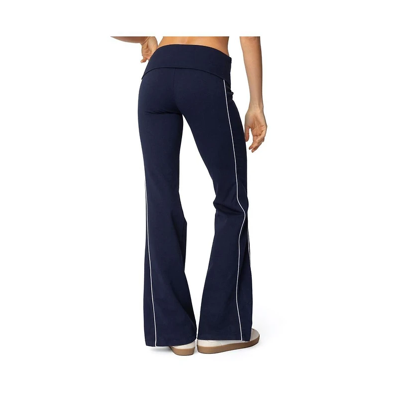 Edikted Womens Livie Fold Over Flared Leggings
