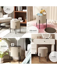Boucle Round Ottoman with Hidden Storage – Modern Foot Stool, Makeup Vanity Small Rest, Perfect for Living Room & Bedroom D