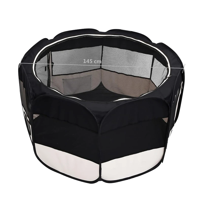 Foldable Dog Playpen with Carrying Bag Black 57.1"x57.1"x24"