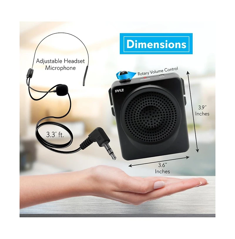Pyle Compact Portable Pa System with Headset Microphone, Rechargeable Battery, and MP3 Playback (Black