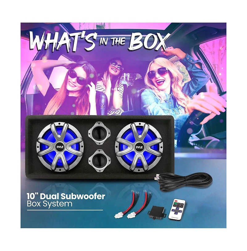 Pyle Active Dual Bass Subwoofer Box System, 10-Inch 500W, Led Illuminating Lights, Rear Vented