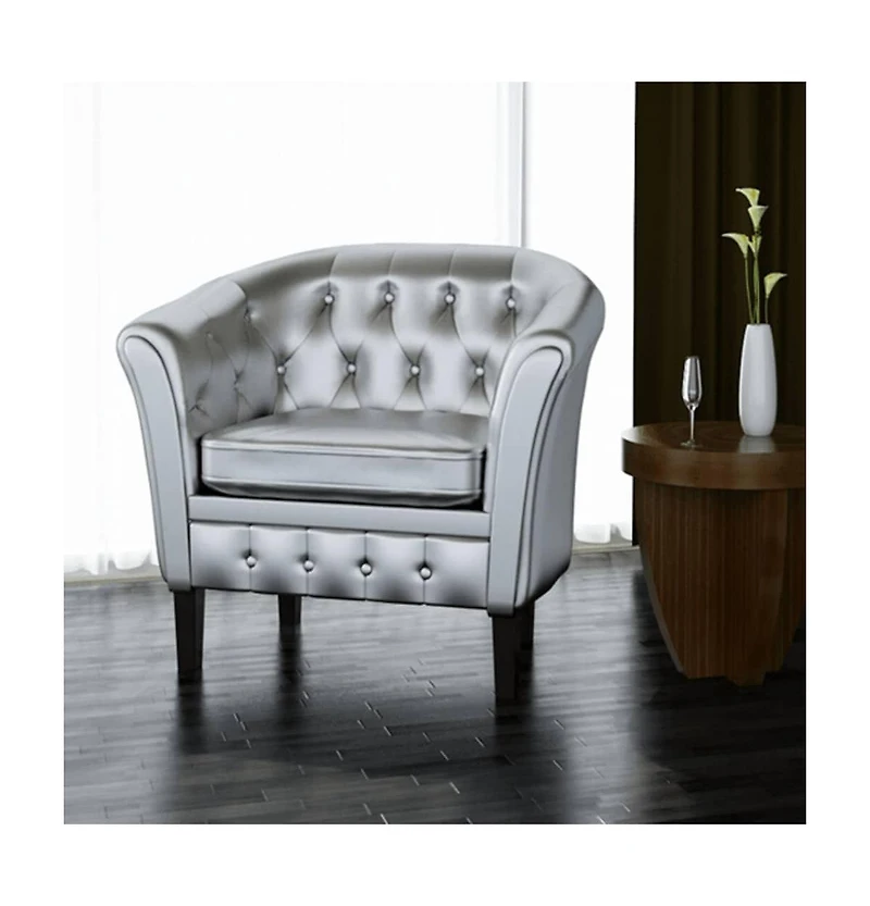 Tub Chair Silver Faux Leather