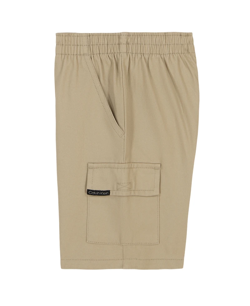 Calvin Klein Toddler and Little Boys Tonal Logo Short Sleeve Tee Twill Cargo Shorts, 2-Piece Set