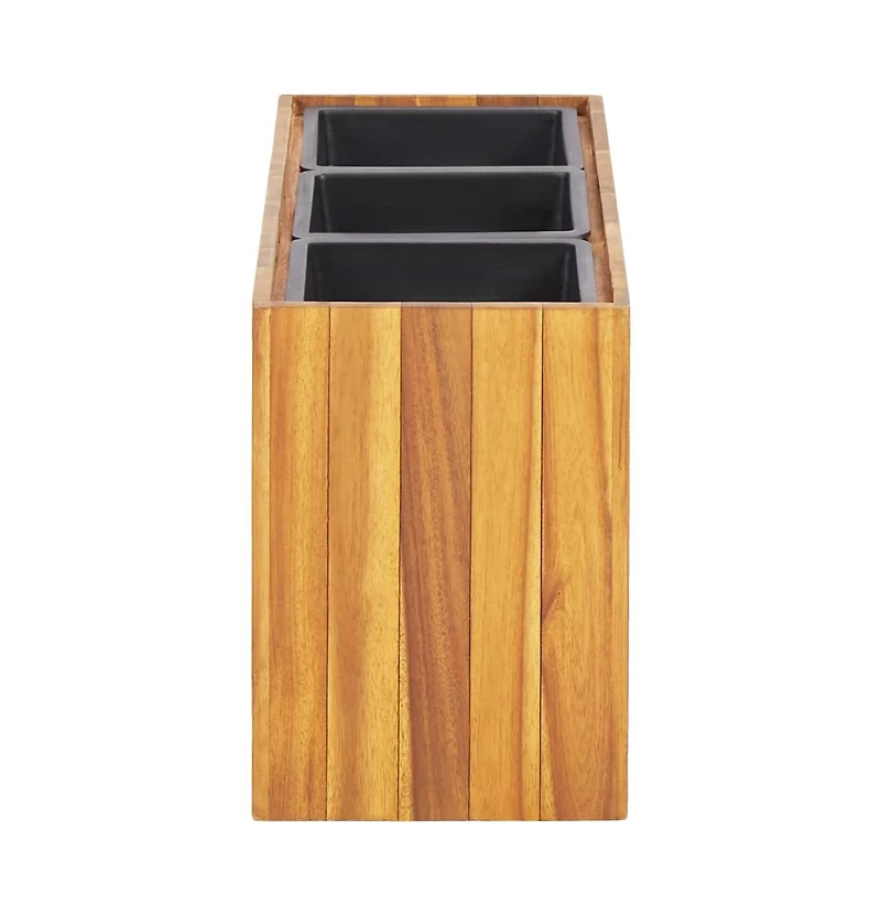 Garden Raised Bed with 3 Pots Solid Acacia Wood