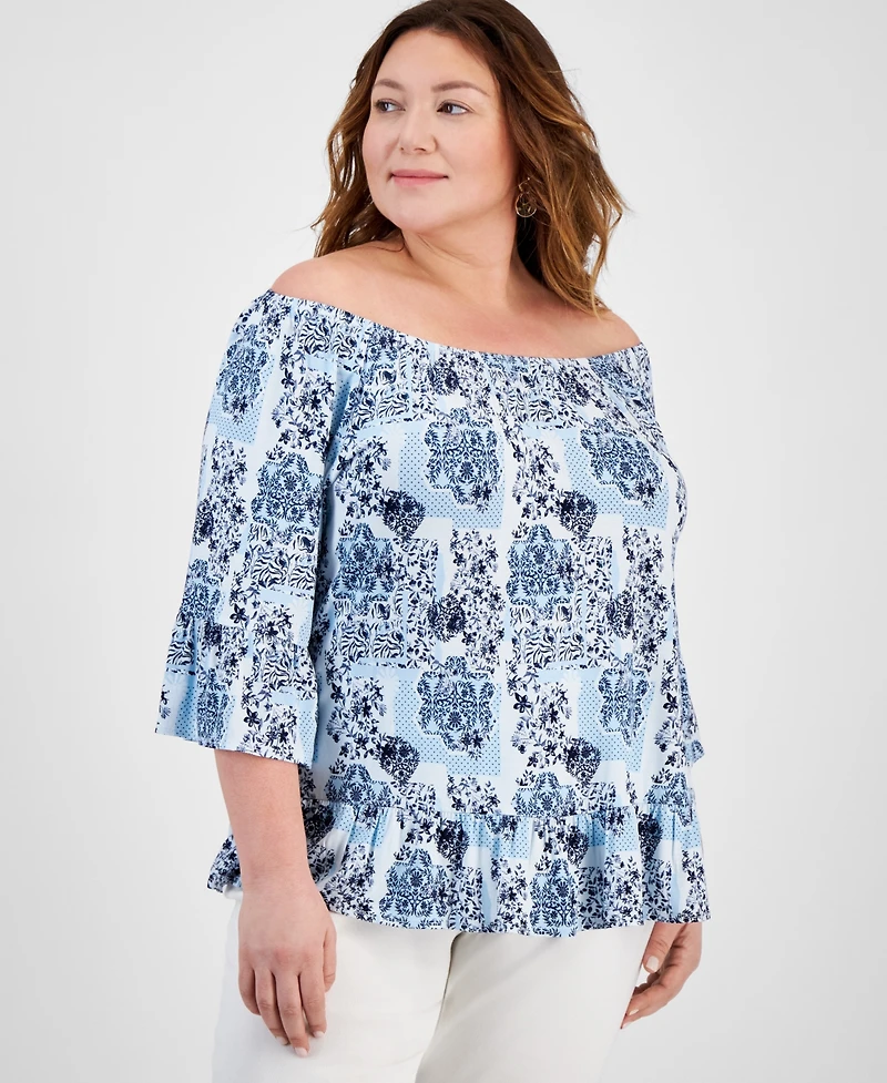 Style & Co Plus Size Printed Convertible Top, Exclusively at Macy's