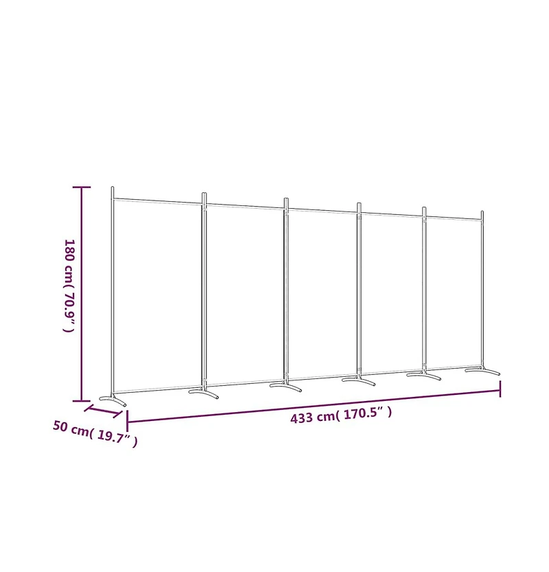 vidaXL 5-Panel Room Divider Black 170.5"x70.9" Fabric