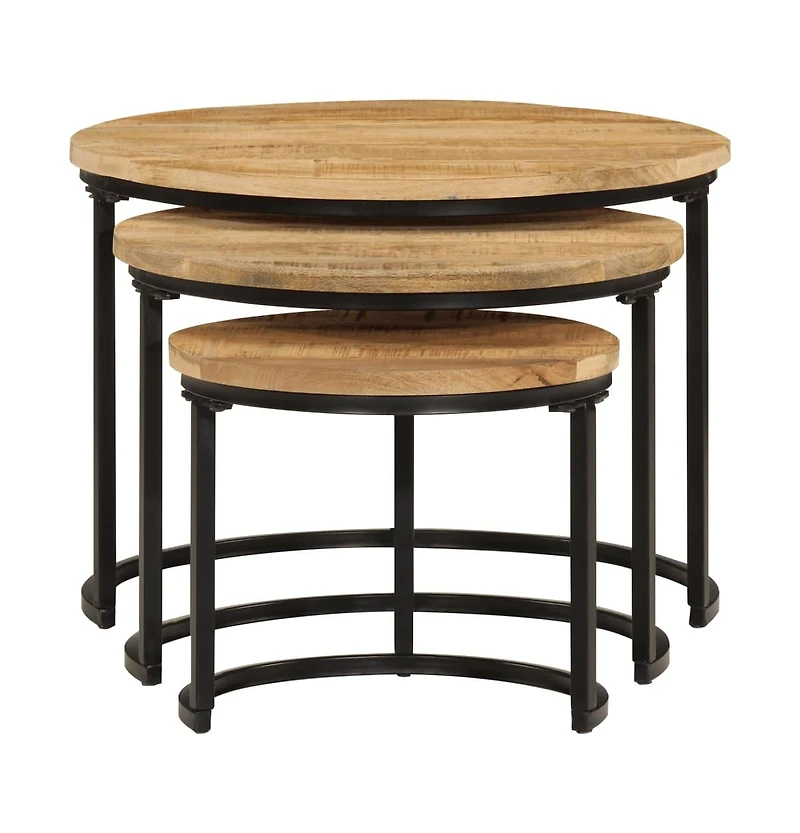 vidaXL Nesting Tables 3 pcs Solid Rough Wood Mango