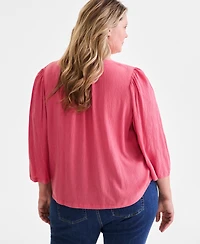 Style & Co Plus Printed 3/4-Sleeve Top, Exclusively at Macy's
