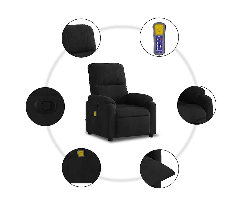 vidaXL Massage Recliner Chair Black Microfiber Fabric