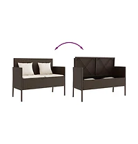 vidaXL Patio Bench with Cushions Brown Poly Rattan