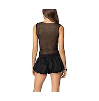 Edikted Womens Rhinestone Sheer Mesh Top