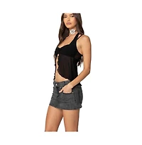 Edikted Womens Mesh Split Front Bandeau Halter Top