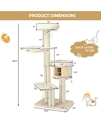 Gymax 68.5'' Cat Tree Condo 4-Layer Wooden Kitten Activity Tower w/ Sisal Posts