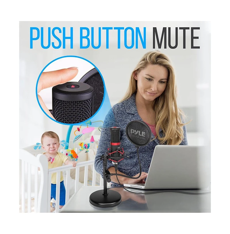 Pyle Usb Computer Microphone Kit with Shock Mount, Pop Filter, and Desktop Stand for Streaming and Recording