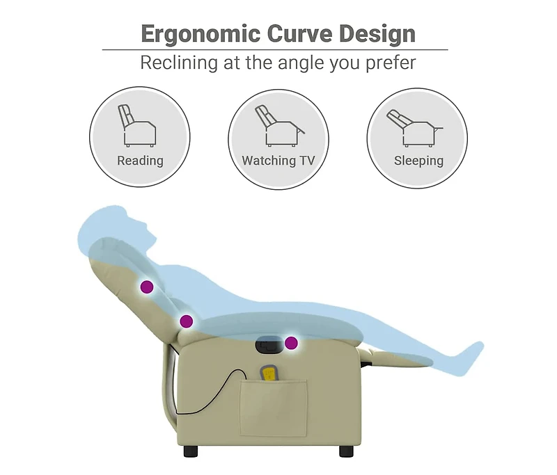 Massage Recliner Chair Cream Real Leather