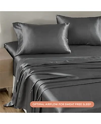 Night Satin Washable Fitted Sheet, Gunmetal Queen