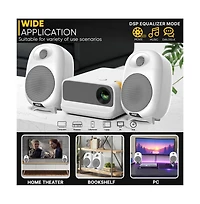 Pyle Hi-Fi Home Bookshelf Monitor Speakers, Bluetooth Desktop Stereo System with Remote Control, 60W Max, White