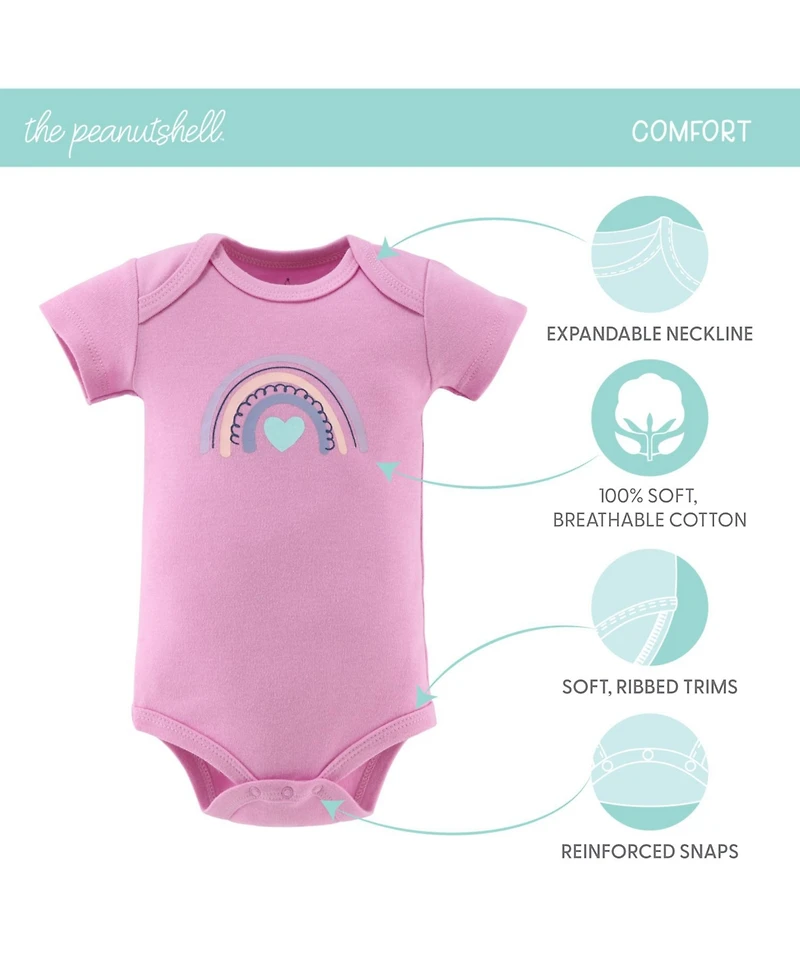 The Peanutshell Dino Girl Bodysuits, 4-Pack