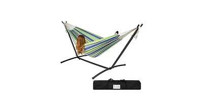Slickblue Portable Stripe Cotton Hammock with Metal Stand and Carry Case