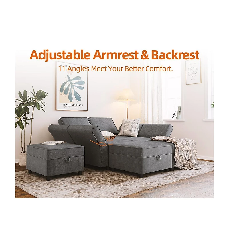 gaomon 113.4" Chenille Reversible Sectional Sofa, -Seater Modular Sectional Sofa, Comfy Sectional Sleeper Sofa Couch with Chaise