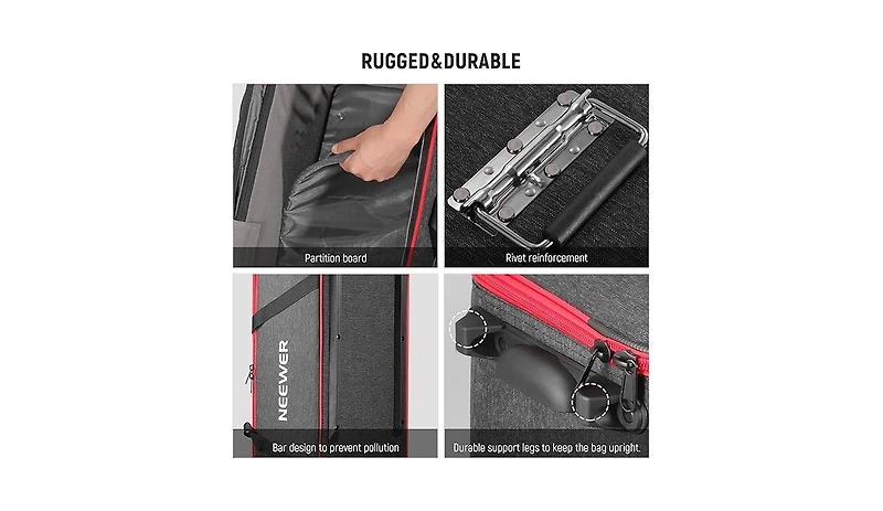 Neewer Trolley Case for Photo Studio Equipment, Tripod Rolling Bag with Wheels/Straps/Padded Compartment/Handle for Light Stands, Strobes, Photography