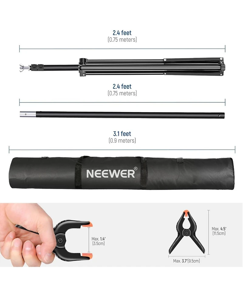 Neewer Photo Studio Backdrop Support System, 10ft/3m Wide 6.6ft/2m High Adjustable Background Stand with 4 Crossbars, 6 Backdrop Clamps, 2 Sandbags, a
