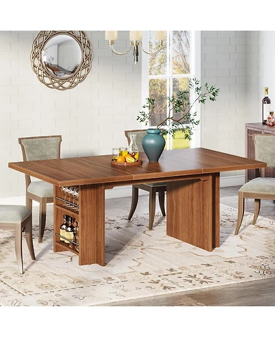 Tribesigns Farmhouse Dining Table for 6 to 8, 63-Inch Rectangular Wooden Kitchen with Storage, Industrial Dinner Shelves
